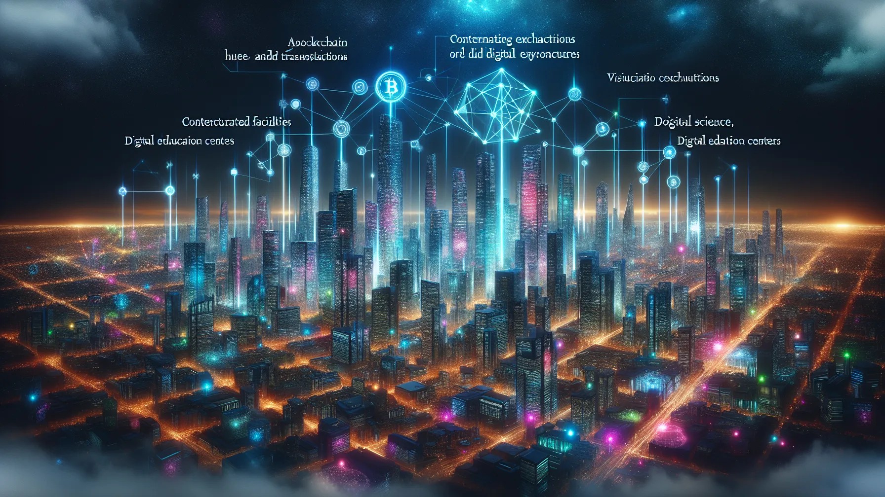 Illustration featuring a futuristic cityscape integrated with blockchain networks, representing Parallel Ecosystem and DeSci