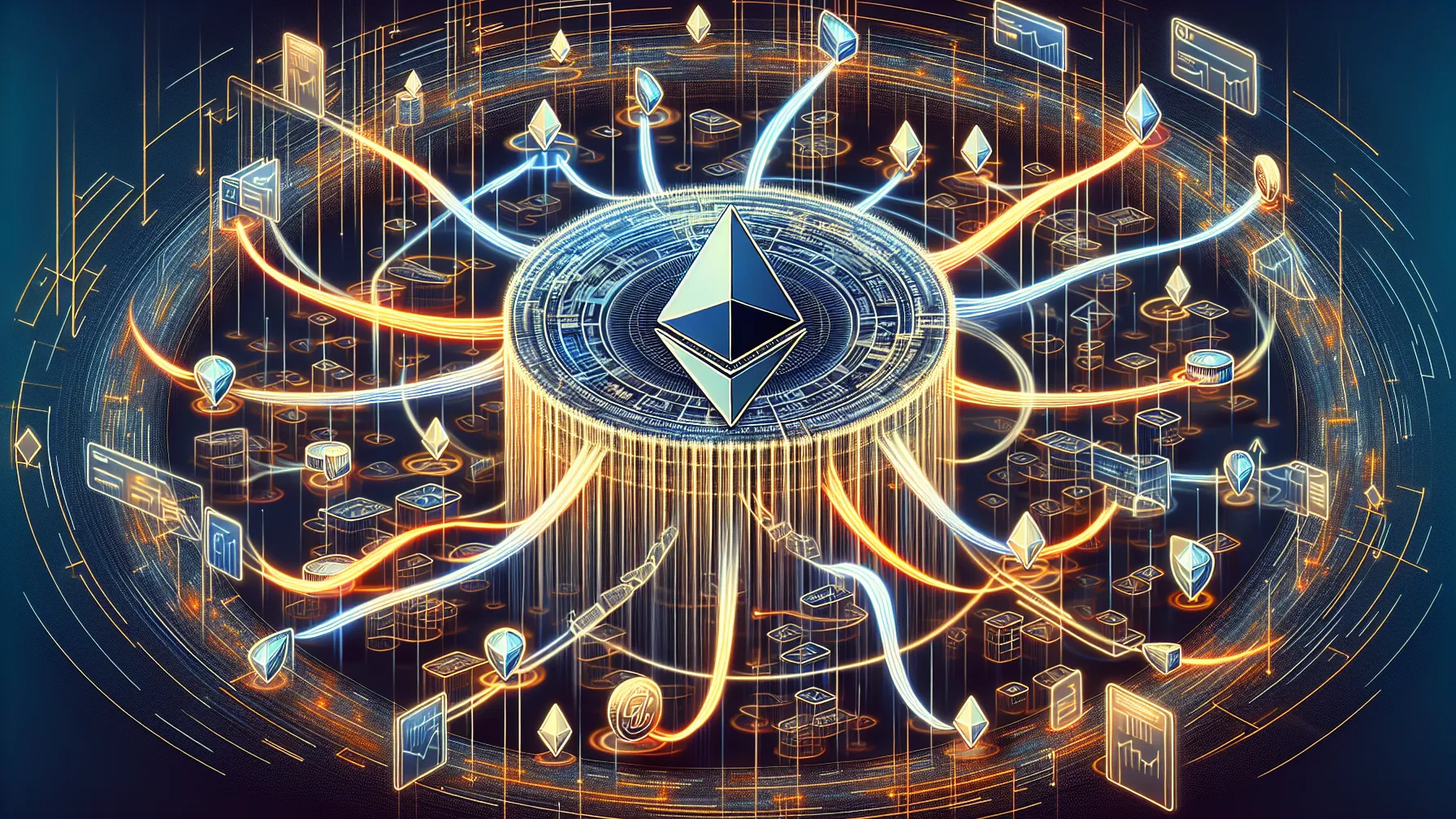 A dynamic network illustration where multiple rollups feed into a main Ethereum hub, with WSTETH tokens flowing through. Optimism Superchain diagram aggregating layer-2 solutions with WSTETH